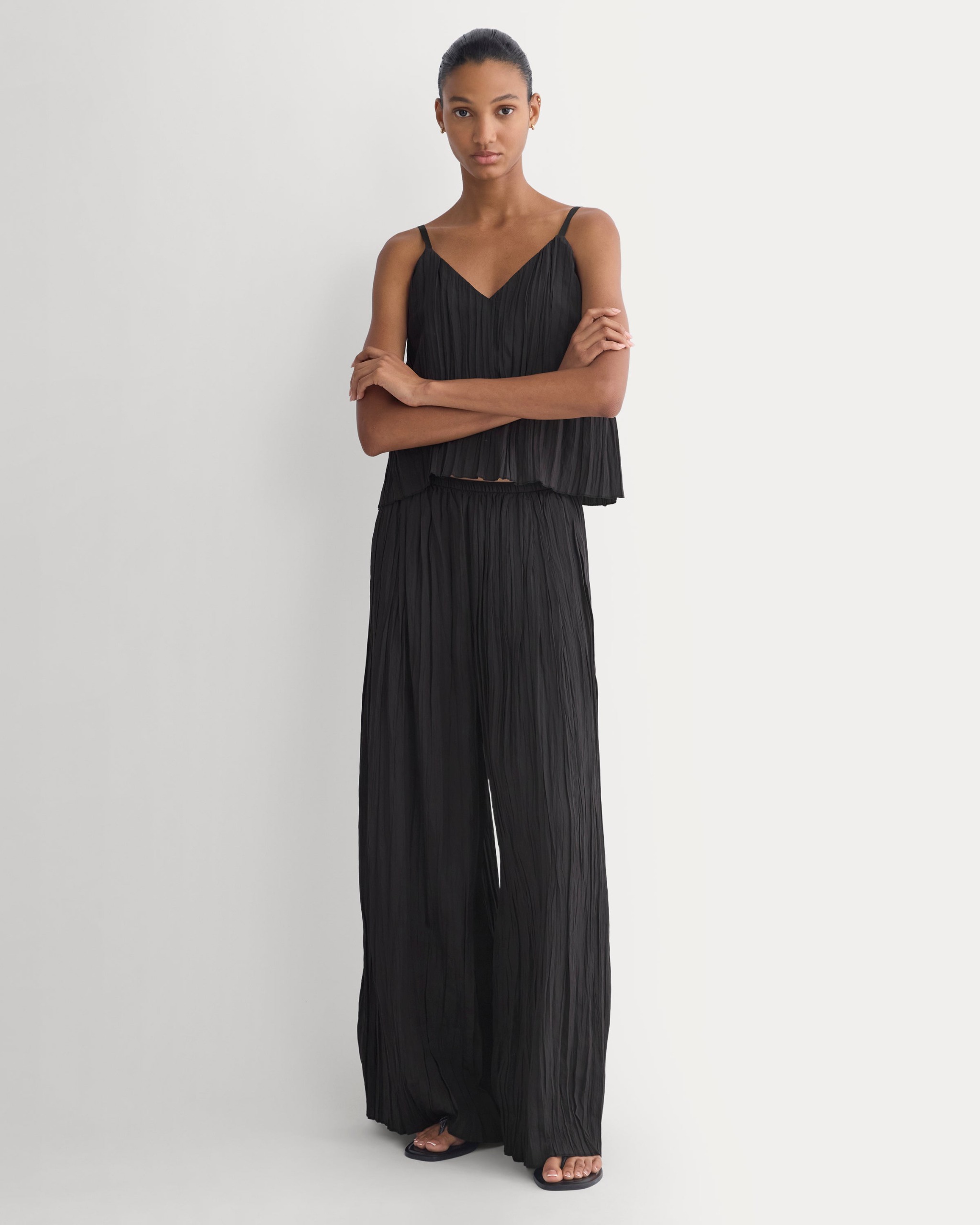 Crinkle Wide-Leg Pant | Black - Xxs