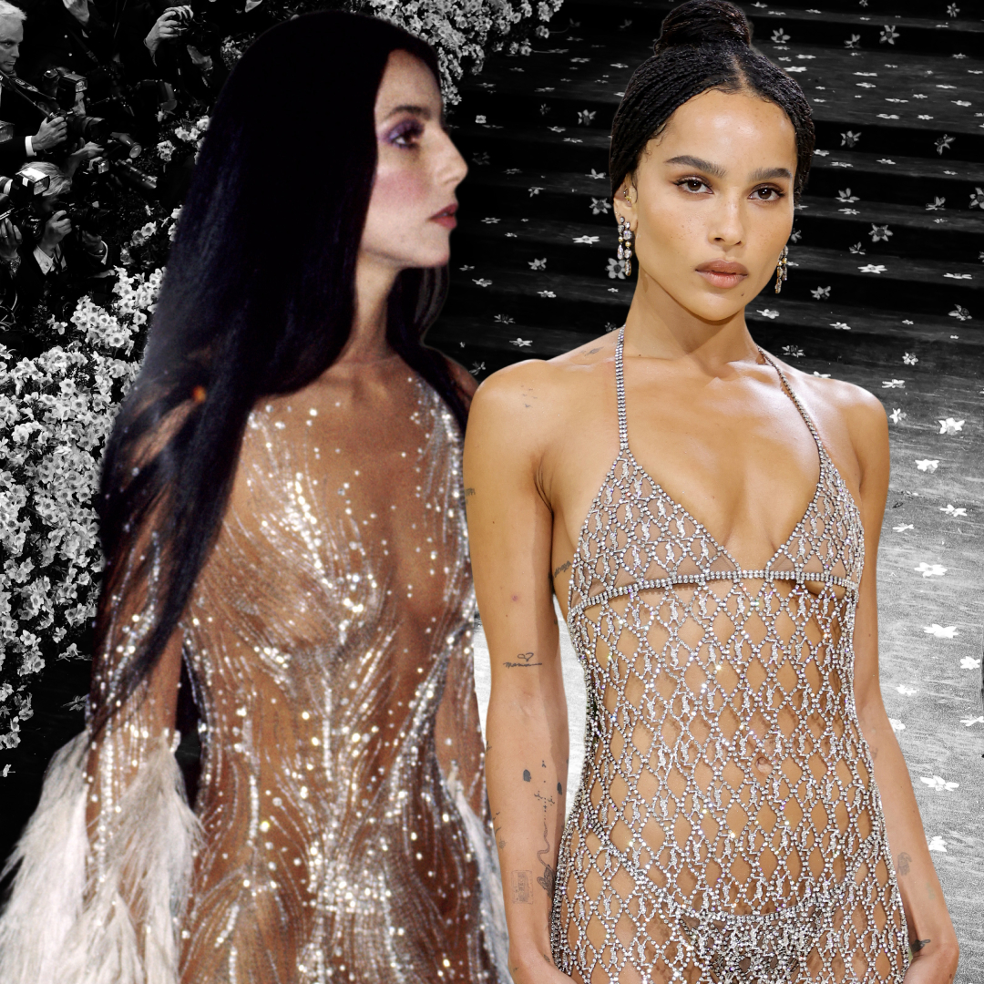 collage of best met gala sheer naked dresses