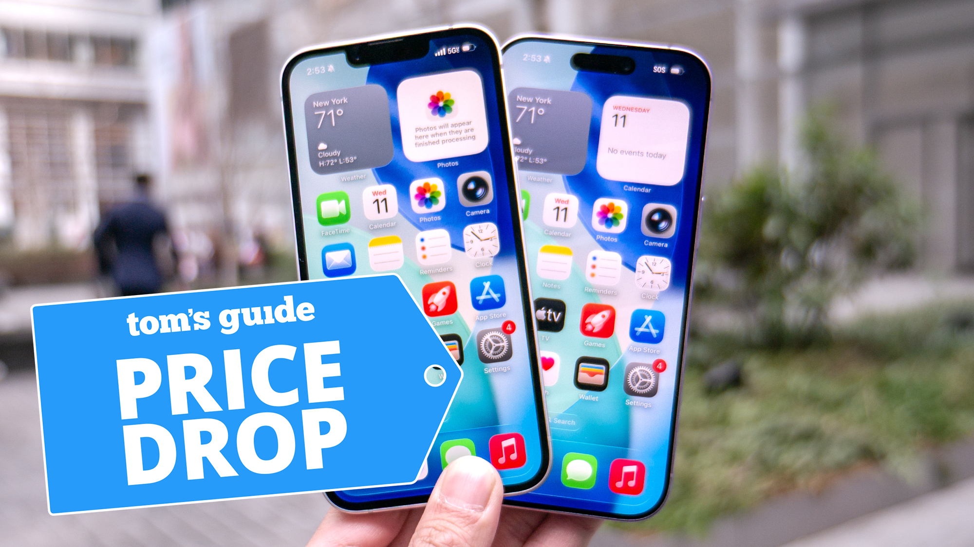 iPhone 17e and iPhone 17 held in hand