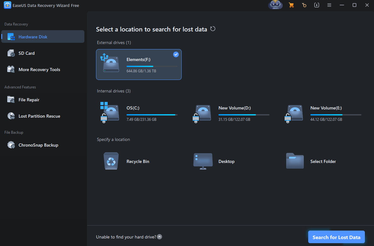 EaseUS main interface