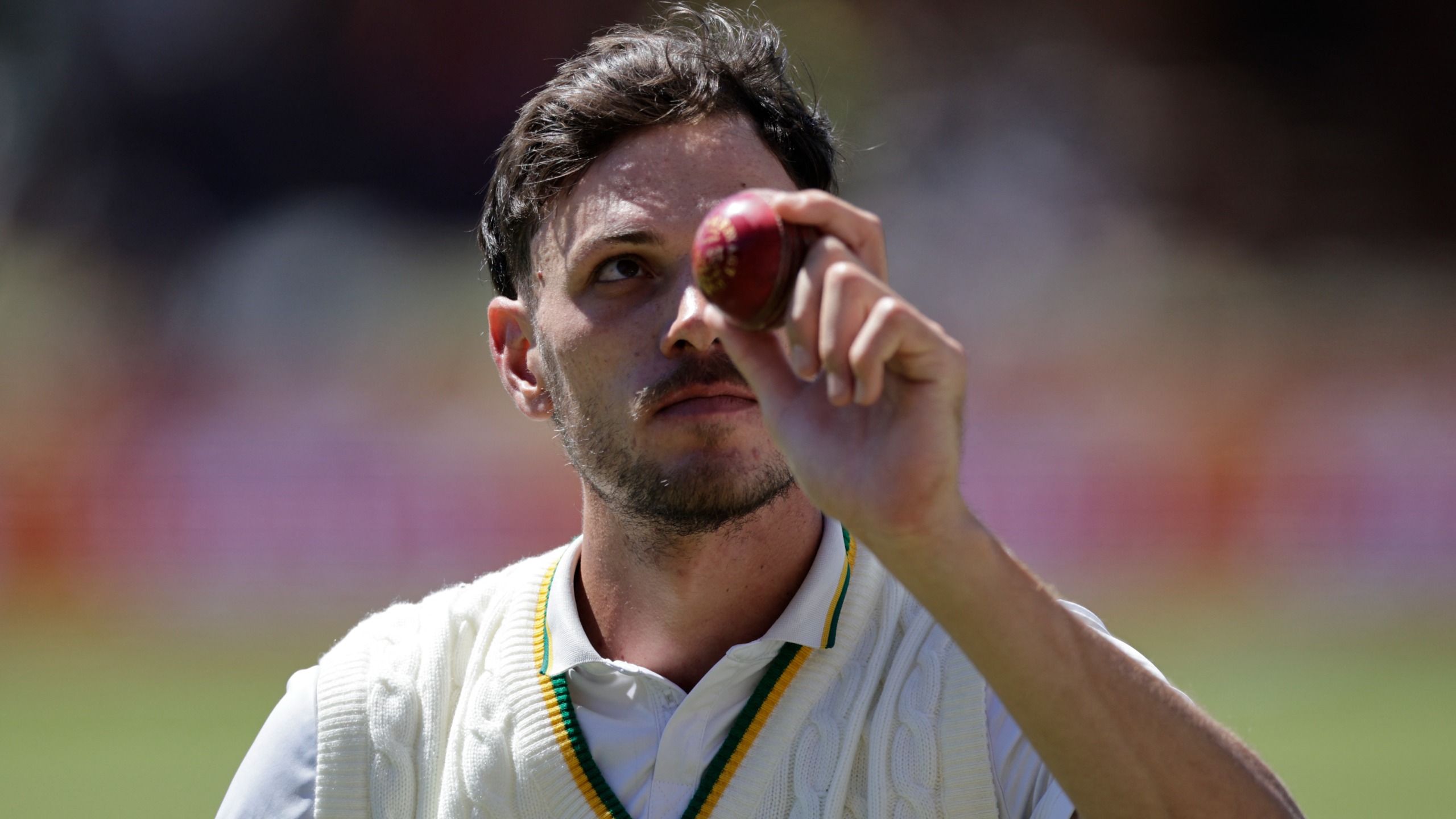 South Africa's Marco Jansen acknowledges the crowd with the ball on day four of the second Test match between South Africa and Australia