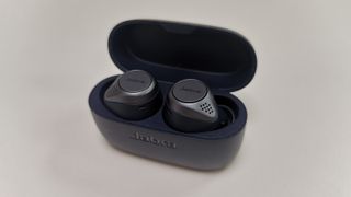Jabra Elite Active 75t earphones review: side view of the earbuds in the charging case