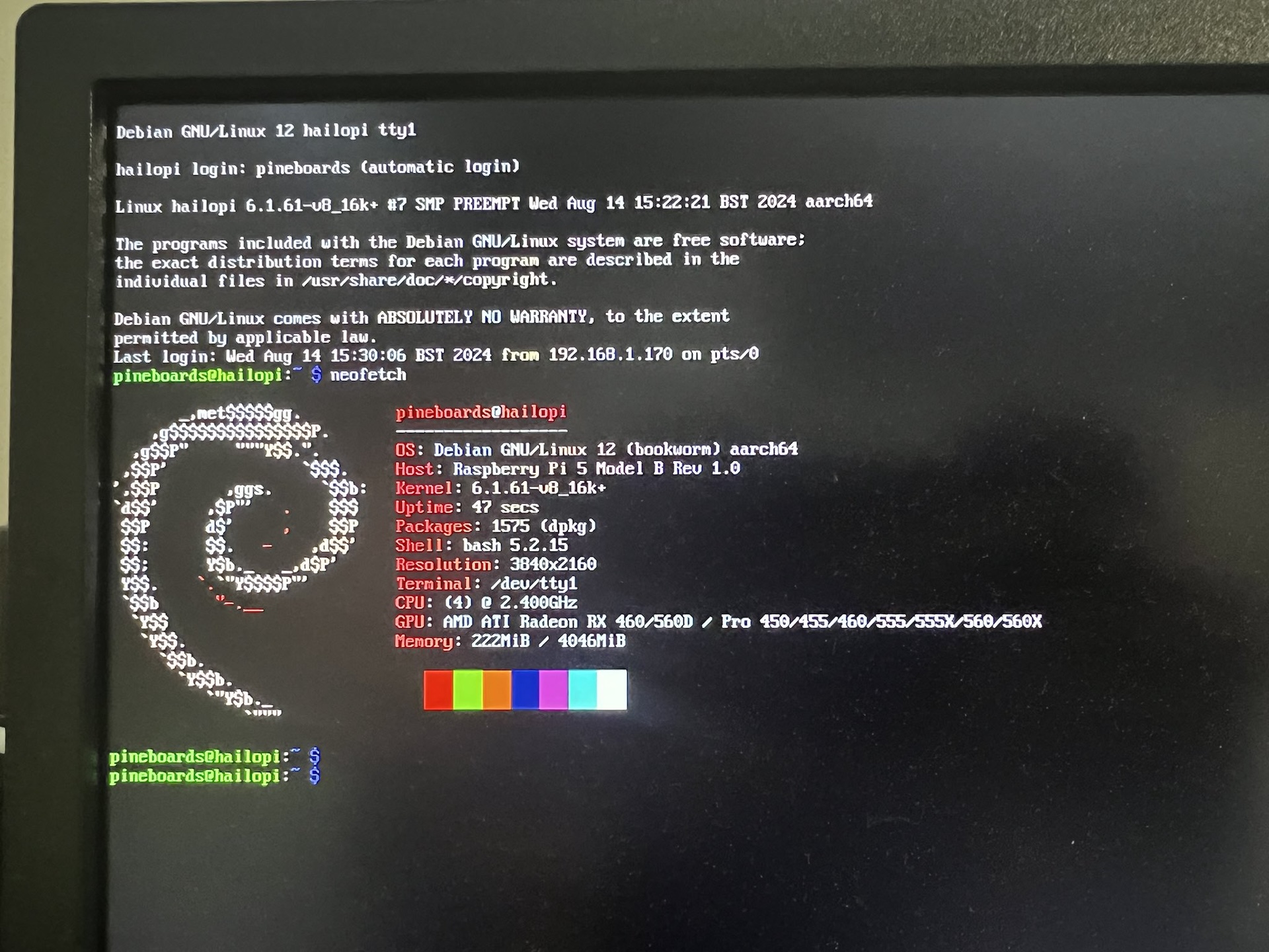 Neofetch output showing external GPU