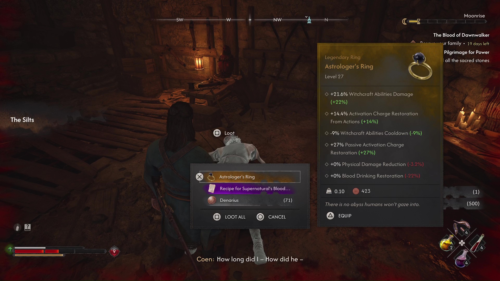 Coen gets the Astrologer's Ring in The Blood of Dawnwalker Home Sweet Home quest