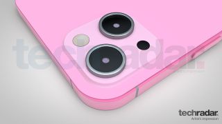 Un'imitazione artistica dell'iPhone 13 in rosa