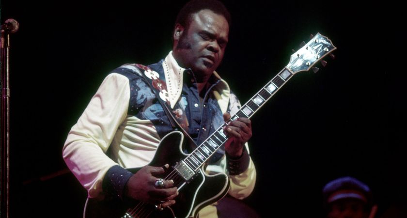 Freddie King wears a patterned western shirt and takes a solo on his Gibson ES-355