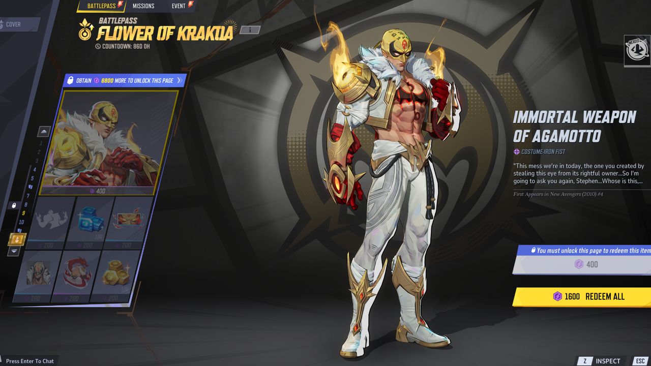 Marvel Rivals Season 2 skins - Iron Fist's Immortal Weapon of Agamotto costume.