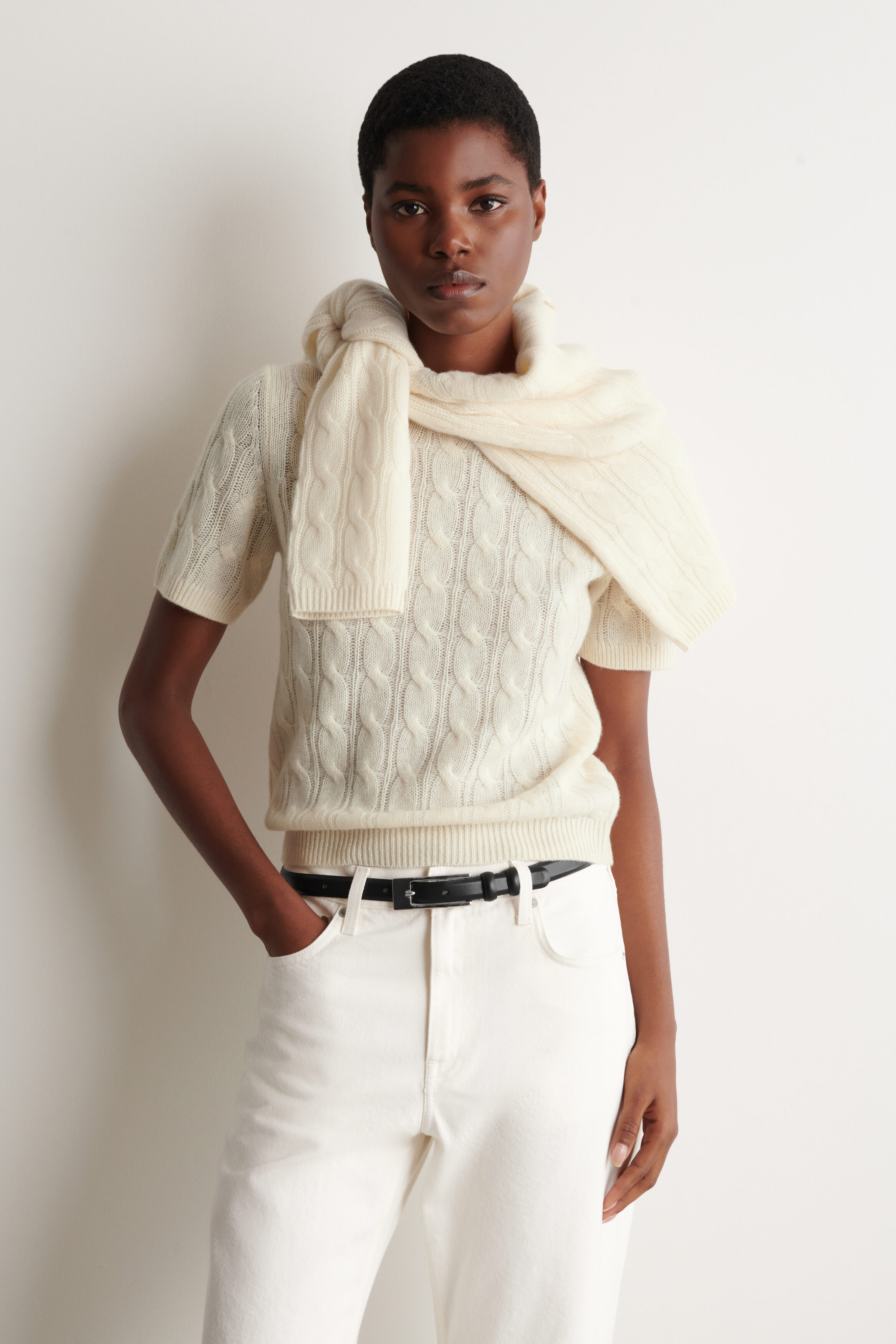 Cable-Knit Cashmere T-Shirt