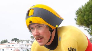 A front-on shot of a rider wearing a new helmet from Sweet Protection