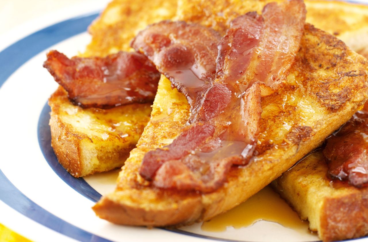 French toast with maple syrup and bacon