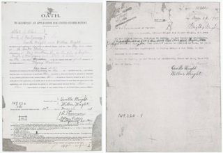Recovered patent documents filed by Orville and Wilbur Wright: The patent petition and register.