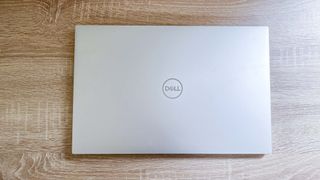 Dell XPS 17 (2023) review unit on desk, lid closed