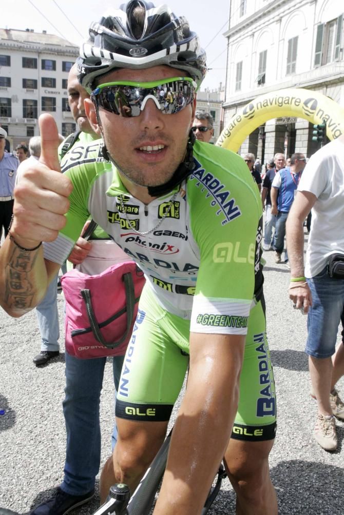 Sonny Colbrelli (Bardiani-CSF) celebrates victory at the Giro dell'Appennino.