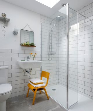 White shower room in Devon country barn