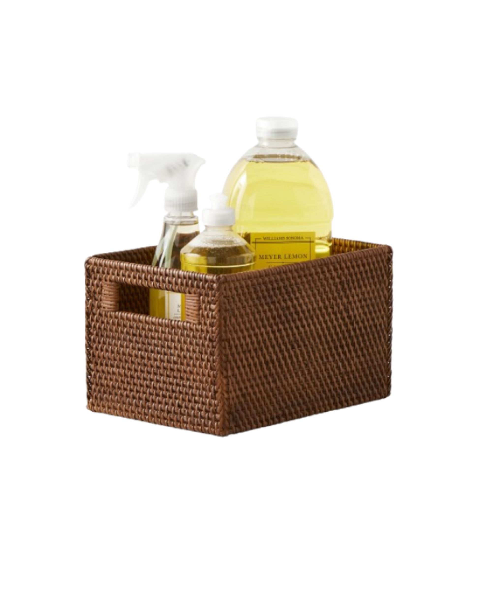 A dark woven rattan basket