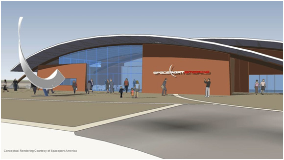 Conceptual rendering of the planned on-site visitors center at Spaceport America in New Mexico.