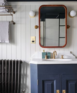 Bathroom mirror with red edged mirror