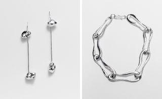 ’Lure’ earrings; and ’Link’ silver necklace
