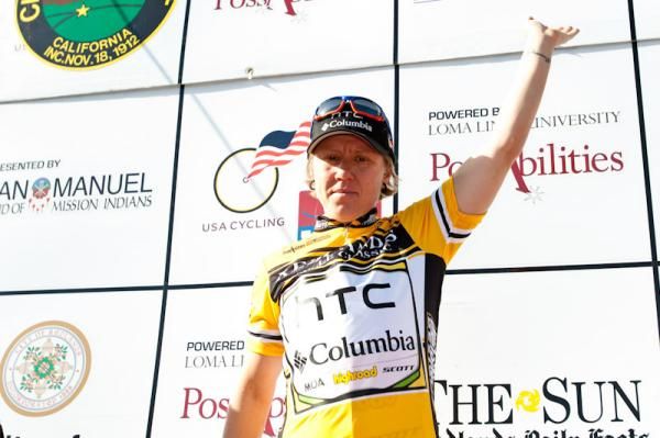 Ina Yoko Teutenberg (HTC-Columbia) tacked over the leaders jersey after her commanding performance today.