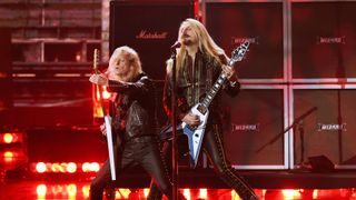 K.K. Downing and Richie Faulkner of Judas Priest, onstage in 2022