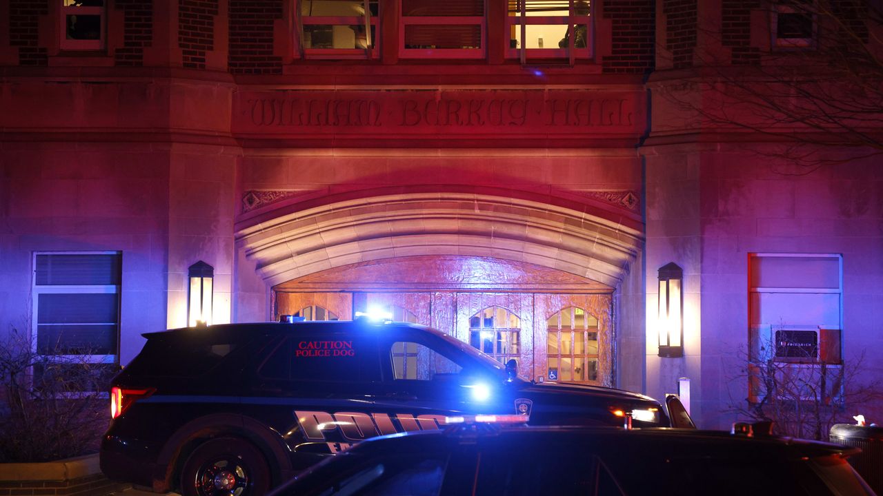 Police outside of Berkey Hall at Michigan State University.