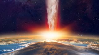 A fiery meteor slams into Earth's atmosphere.