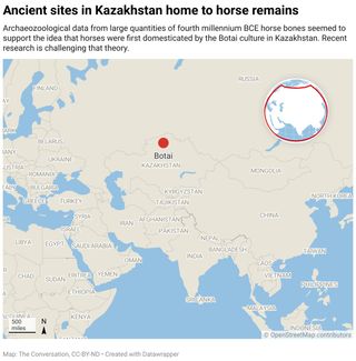 Un mapa con un punto que muestra Botai en el norte de Kazajstán