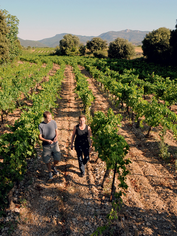 Vincent and Isabelle Goumard in their vineyards at Mas Cal Demoura