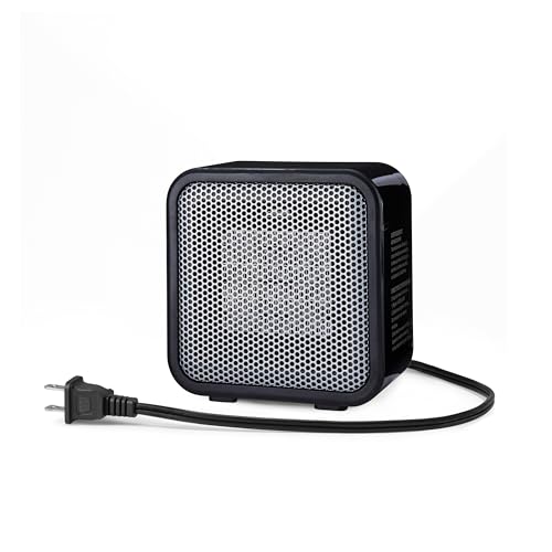 Amazon Basics Ceramic Portable Mini Space Heater for Office Desk, Indoor Use, Fast Heating, 500w, With Tip-Over Protection, Lightweight 1.4 Lbs, Black, 5.87