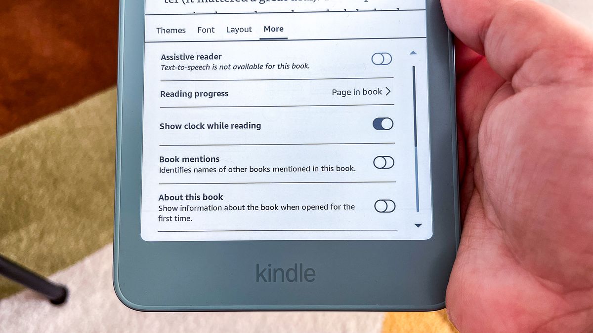 Book settings in the Amazon Kindle 2026