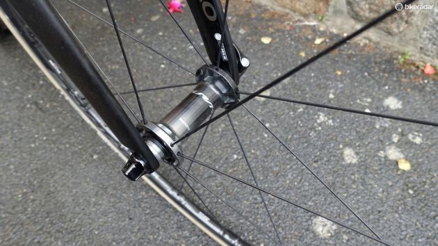 The hubs on the new Dura-Ace wheels have a fade from black to pewter