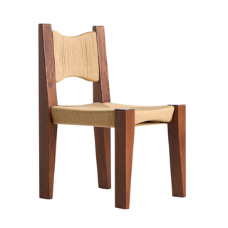 wooden dining chair with a woven seat and back