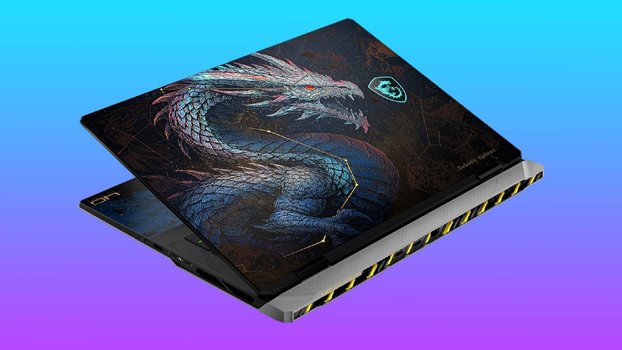 The MSI Titan 18 HX Dragon Edition in a gradient void.