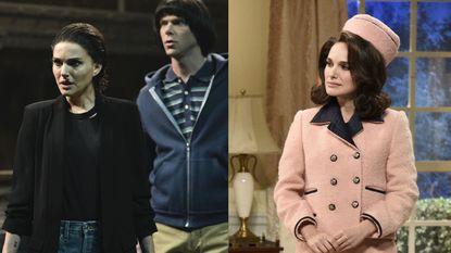 Natalie Portman as Eleven in Stranger Things and as Jackie O on SNL