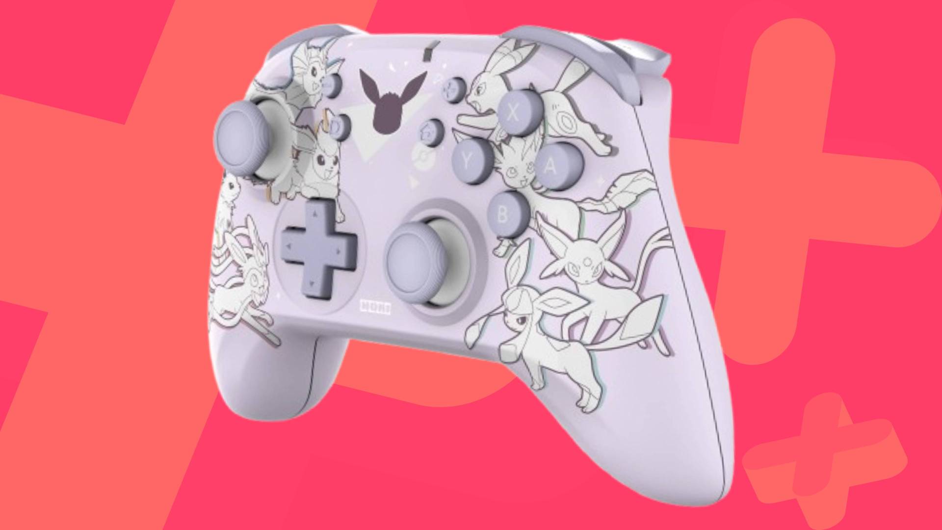 Image of the Eevee Evolutions Hori Nintendo Switch controller on a pink GamesRadar+ background.