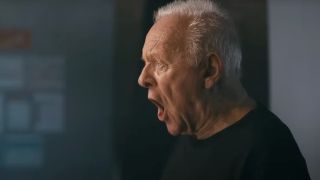 Anthony Hopkins shouts in preparation in the Stok Cold Brew Super Bowl ad.