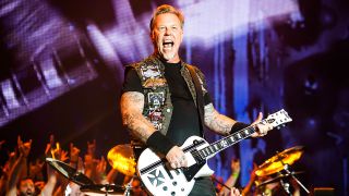 James Hetfield onstage playing guitar