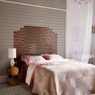textured bedroom wallpaper with white curtains