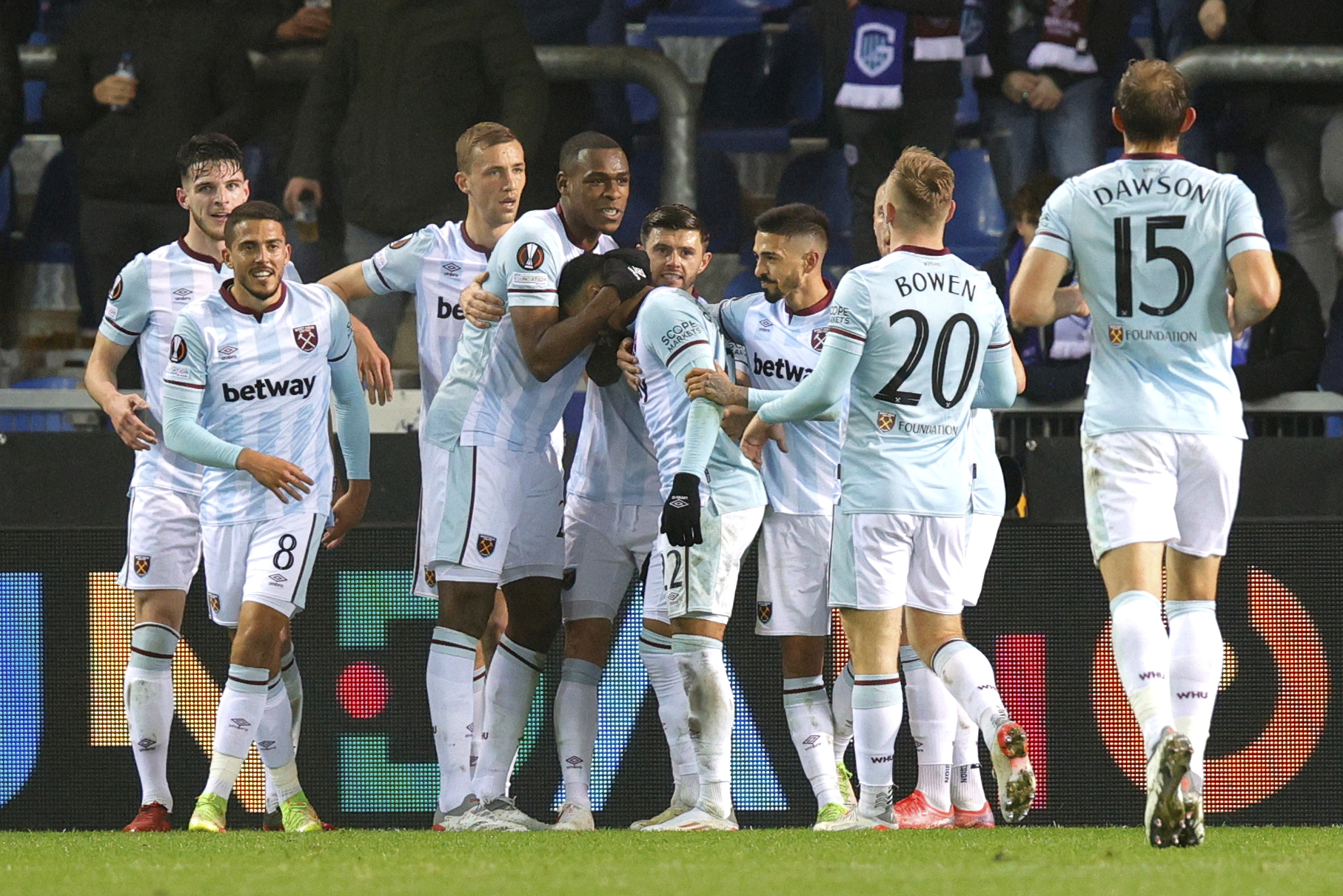 Said Benrahma, centre, scored both the Hammers' goals in a 2-2 draw in Genk