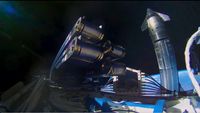 The upper stage of SpaceX's Starship megarocket, as seen from a just-deployed Starlink V3 satellite during Starship's 14th test flight on Sept. 28, 2026.