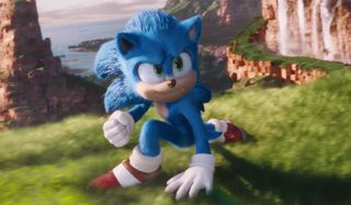 Sonic The Hedgehog power sliding in the Green Hill Zone