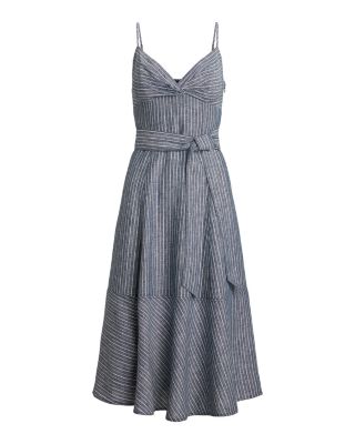 Striped Belted Linen Sleeveless Dress
