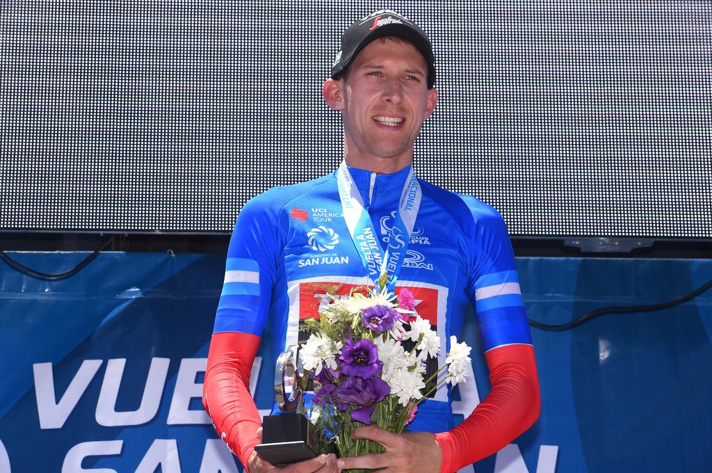 Trek-Segafredo's Bauke Mollema in the blue leader's jersey