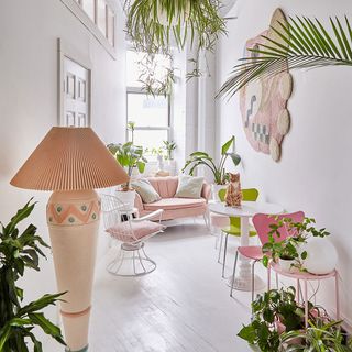 Living space with light pink accents