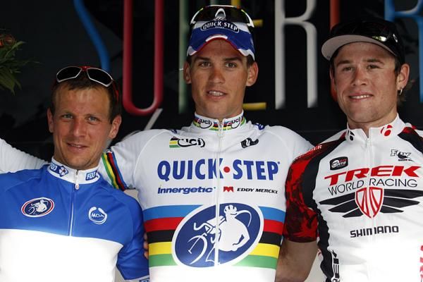 S&uuml;percross Baden men's podium (l-r): Francis Mourey, Zdenek Stybar, Lukas Fl&uuml;ckiger