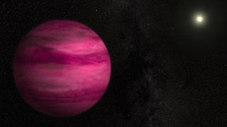 Glowing a dark magenta, the newly discovered exoplanet GJ 504b weighs in with about four times Jupiter's mass, making it the lowest-mass planet ever directly imaged around a star like the sun. This image is an artist's representation of the alien world.