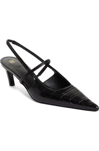 Sharp Pointed Toe Croc Embossed Slingback Pump