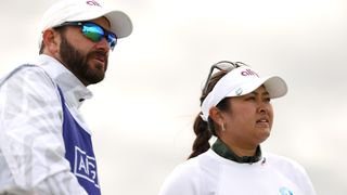 Lilia Vu with her caddie in a practice round before the AIG Women's Open