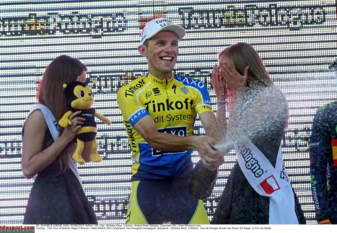 Rafal Majka (Tinkoff-Saxo) spraying the champagne again