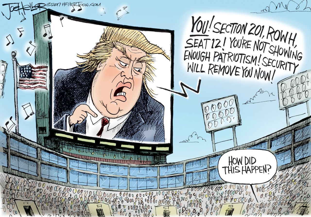 Political cartoon U.S. Trump NFL kneeling